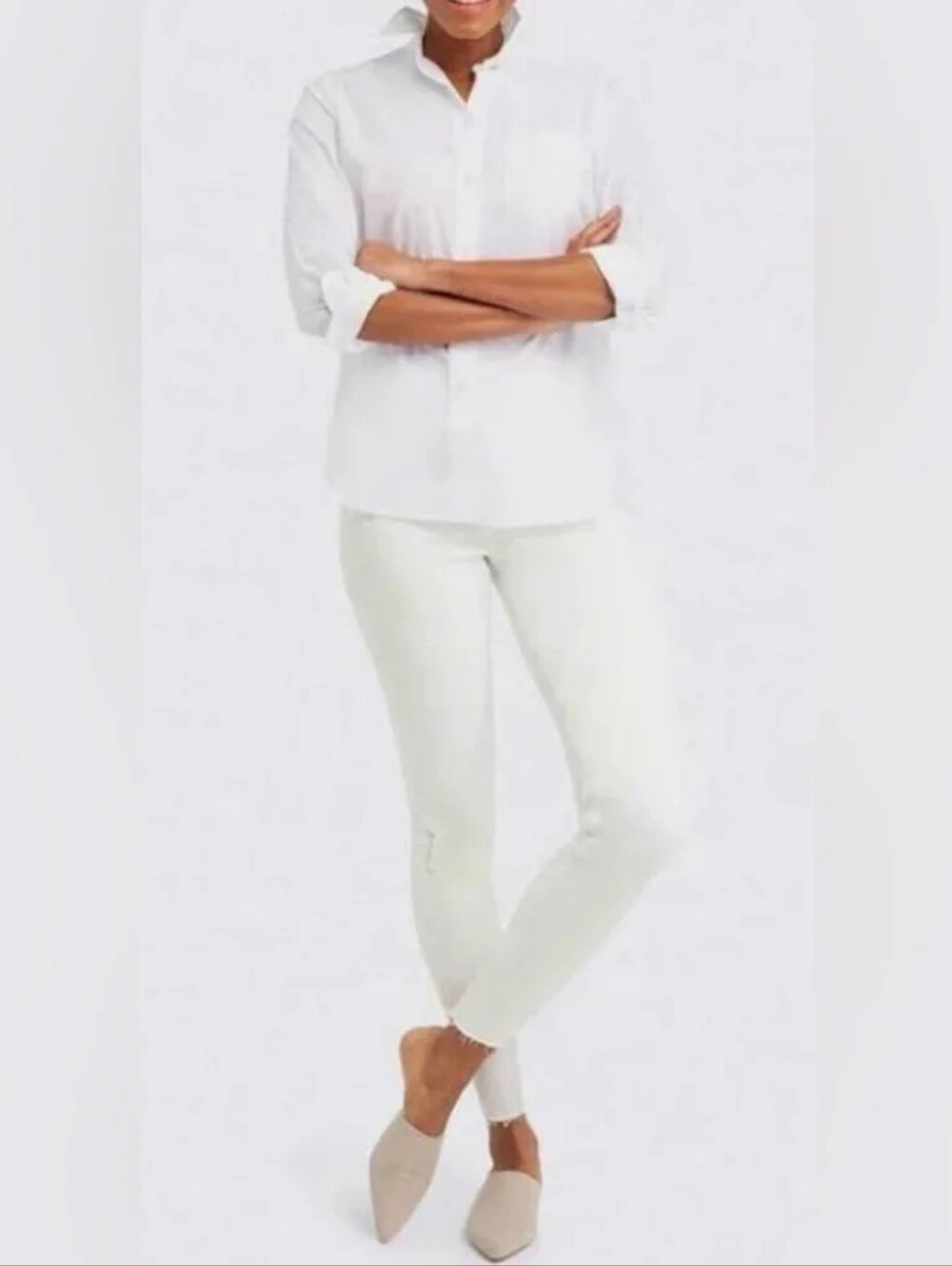SPANX White Jean-ish Ankle Leggings Distressed Skinny Jeans Size 2X Slimming